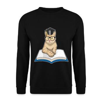 Cat Teacher Book School - Unisex Sweatshirt - black - Front - Alina (178cm) & Michal (187cm)