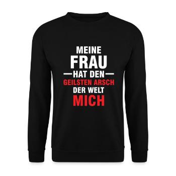Meine Frau hat den geilsten Arsch der Welt Mich - Unisex Pullover - Schwarz - Vorne - Alina (178cm) & Michal (187cm)