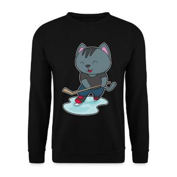 Katze Eishockey Eishockeyschläger - Unisex Pullover - Schwarz - Vorne - Alina (178cm) & Michal (187cm)