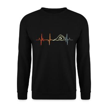 Schwimmer Herzlinie - Unisex Pullover - Schwarz - Vorne - Alina (178cm) & Michal (187cm)