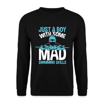 Schwimmjunge - Unisex Pullover - Schwarz - Vorne - Alina (178cm) & Michal (187cm)