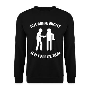 Pflegehumor: Ich Beiße Nicht - Unisex Pullover - Schwarz - Vorne - Alina (178cm) & Michal (187cm)