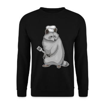 Waschbär Koch Pfannenwender Kochen - Unisex Pullover - Schwarz - Vorne - Alina (178cm) & Michal (187cm)