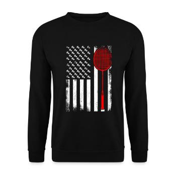 Patriotischer Badmintonspieler - Unisex Pullover - Schwarz - Vorne - Alina (178cm) & Michal (187cm)