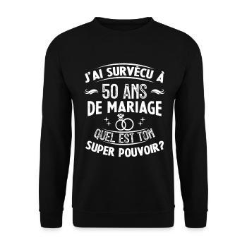 50 Ans De Mariage humoristique mariage - Sweat-shirt Unisexe - noir - Devant - Alina (178cm) & Michal (187cm)