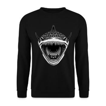 Großer Hai mit offenem Maul - Unisex Pullover - Schwarz - Vorne - Alina (178cm) & Michal (187cm)