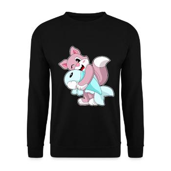 Katze Fisch - Unisex Pullover - Schwarz - Vorne - Alina (178cm) & Michal (187cm)