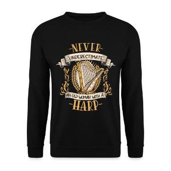 Harfe Musikerin Zupfinstrument Musik Geschenk - Unisex Pullover - Schwarz - Vorne - Alina (178cm) & Michal (187cm)