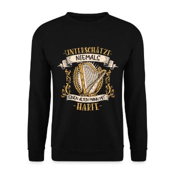 Harfe Harfenist Musiker Streichinstrument Geschenk - Unisex Pullover - Schwarz - Vorne - Alina (178cm) & Michal (187cm)