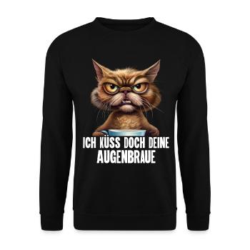 Katze Kaffee Lustige Sprüche - Unisex Pullover - Schwarz - Vorne - Alina (178cm) & Michal (187cm)