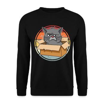Katze Im Karton - Unisex Pullover - Schwarz - Vorne - Alina (178cm) & Michal (187cm)