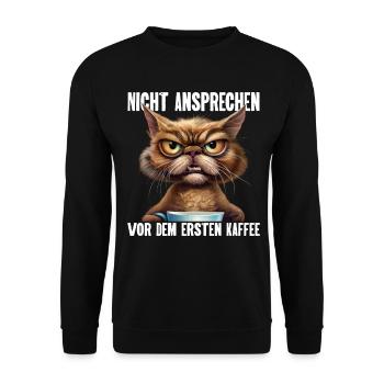 Katze Kaffee Lustige Sprüche - Unisex Pullover - Schwarz - Vorne - Alina (178cm) & Michal (187cm)