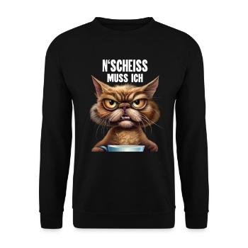 Katze Kaffee Lustige Sprüche - Unisex Pullover - Schwarz - Vorne - Alina (178cm) & Michal (187cm)