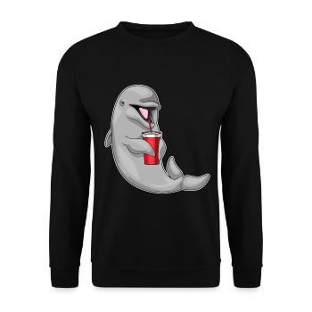 Dolphin Mug to go - Unisex Sweatshirt - black - Front - Alina (178cm) & Michal (187cm)