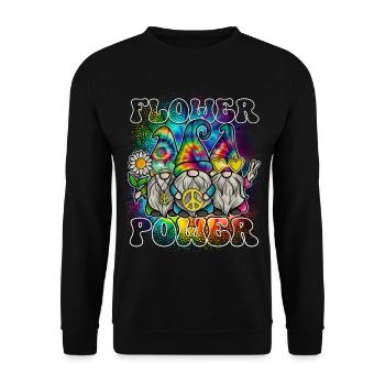 Flower Power Gnomes Tie Dye Peace - Unisex Pullover - Schwarz - Vorne - Alina (178cm) & Michal (187cm)