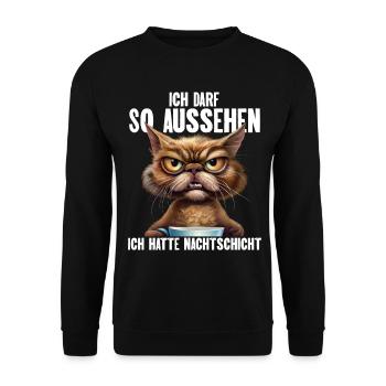 Ich Darf So Aussehen Ich Hatte Nachtschicht - Unisex Pullover - Schwarz - Vorne - Alina (178cm) & Michal (187cm)