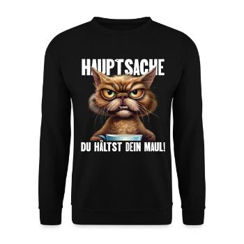 Hauptsache Du Hälst Dein Maul - Unisex Pullover - Schwarz - Vorne - Alina (178cm) & Michal (187cm)
