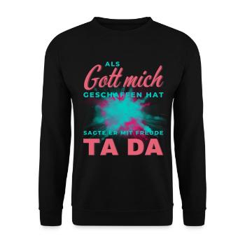 Bunter Schrift-Splash TA DA - Unisex Pullover - Schwarz - Vorne - Alina (178cm) & Michal (187cm)