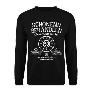 59. Geburtstag Schonend Behandeln Oldtimer Ist 59 - Unisex Pullover - Schwarz - Vorne - Alina (178cm) & Michal (187cm)