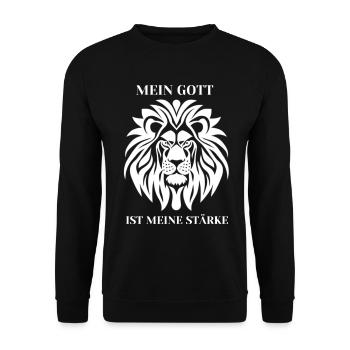 Mein Gott ist meine Stärke Löwe - Unisex Pullover - Schwarz - Vorne - Alina (178cm) & Michal (187cm)