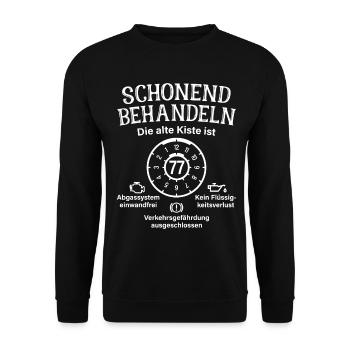 77. Geburtstag Schonend Behandeln Alte Kiste 77 - Unisex Pullover - Schwarz - Vorne - Alina (178cm) & Michal (187cm)