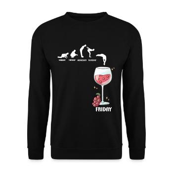 Friday Wine Time – Drink & Repeat Humor - Unisex Pullover - Schwarz - Vorne - Alina (178cm) & Michal (187cm)