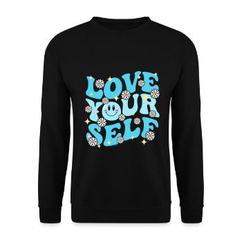 Groovy LOVE YOUR SELF Blue - Unisex Sweatshirt - black - Front - Alina (178cm) & Michal (187cm)