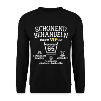 65. Geburtstag Schonend Behandeln 65 VIP ist 65 - Unisex Pullover - Schwarz - Vorne - Alina (178cm) & Michal (187cm)