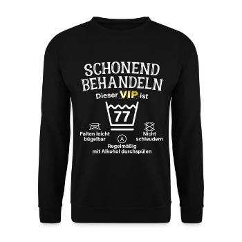 77. Geburtstag Schonend Behandeln 77 VIP ist 77 - Unisex Pullover - Schwarz - Vorne - Alina (178cm) & Michal (187cm)