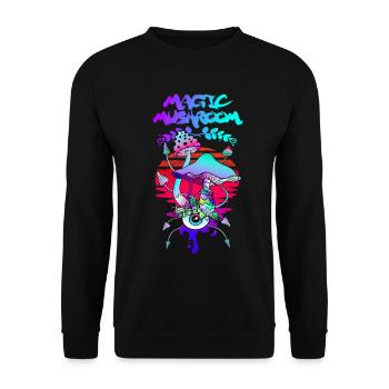 Zauberpilze psychedelischer Sonnenuntergang - Unisex Pullover - Schwarz - Vorne - Alina (178cm) & Michal (187cm)