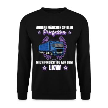 LKW Fahrerin Prinzessin Lastkraftfahrerin Geschenk - Unisex Pullover - Schwarz - Vorne - Alina (178cm) & Michal (187cm)