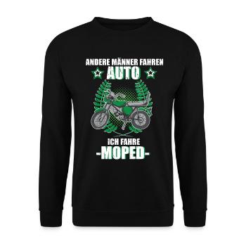Moped Mopedfahrer Retro Mofa Zweitakt - Unisex Pullover - Schwarz - Vorne - Alina (178cm) & Michal (187cm)