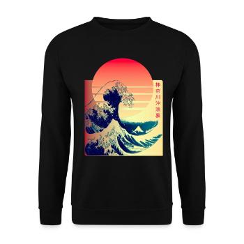 Die Große Welle vor Kanagawa - Unisex Pullover - Schwarz - Vorne - Alina (178cm) & Michal (187cm)
