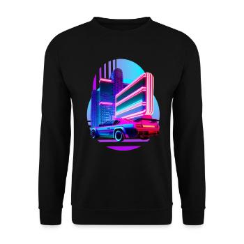 Retro Wave Sport Car 80s Vaporwave Skyline - Sweat-shirt Unisexe - noir - Devant - Alina (178cm) & Michal (187cm)
