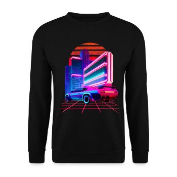 Retro Wave Sport Car 80s Skyline Vaporwave - Sweat-shirt Unisexe - noir - Devant - Alina (178cm) & Michal (187cm)
