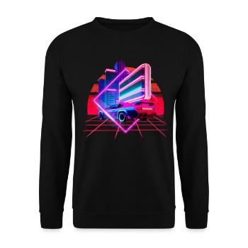 Retro Wave Sports Car 80s Skyline Vaporwave - Sweat-shirt Unisexe - noir - Devant - Alina (178cm) & Michal (187cm)