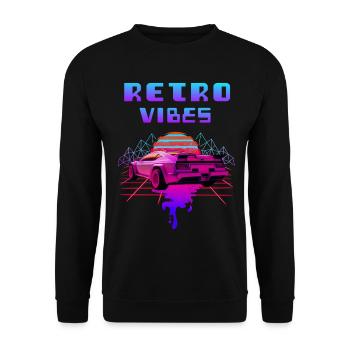 Retro Vibes Sports Car Vaporwave Sunset - Unisex Sweatshirt - black - Front - Alina (178cm) & Michal (187cm)