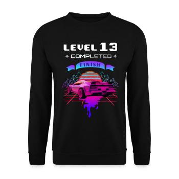 Niveau 13 terminé 13e anniversaire Retro Wave - Sweat-shirt Unisexe - noir - Devant - Alina (178cm) & Michal (187cm)