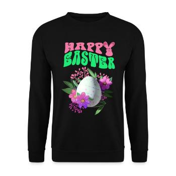 Frohe Ostern Osterei Blumenkunst - Unisex Pullover - Schwarz - Vorne - Alina (178cm) & Michal (187cm)