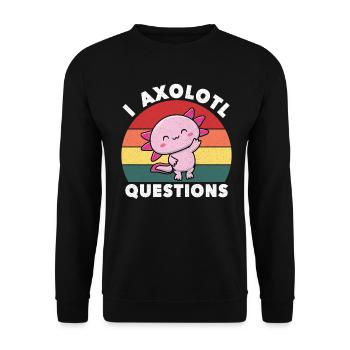 I Axolotl Fragen süßer Axolotl - Unisex Pullover - Schwarz - Vorne - Alina (178cm) & Michal (187cm)