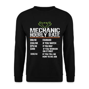 Taux horaire des mécaniciens Ouvriers mécaniciens Taux de main-d’œuvre - Sweat-shirt Unisexe - noir - Devant - Alina (178cm) & Michal (187cm)