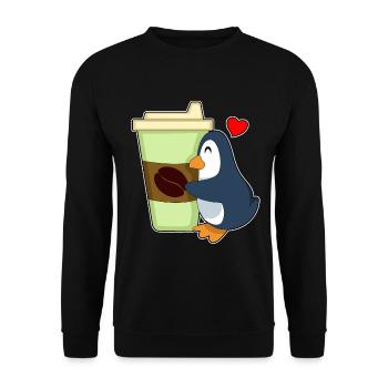 Pinguin Coffee to go - Unisex Pullover - Schwarz - Vorne - Alina (178cm) & Michal (187cm)