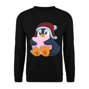 Pinguin Schlafen Kissen - Unisex Pullover - Schwarz - Vorne - Alina (178cm) & Michal (187cm)