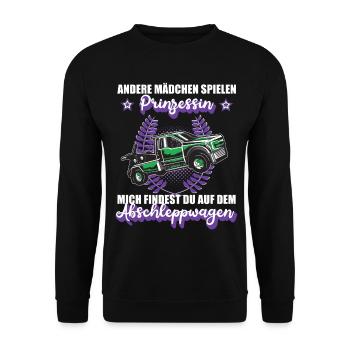 Abschleppwagen Abschleppdienst Mädchen Geschenk - Unisex Pullover - Schwarz - Vorne - Alina (178cm) & Michal (187cm)