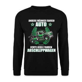 Abschleppwagen Abschlepper Abschleppdienst Fahrer - Unisex Pullover - Schwarz - Vorne - Alina (178cm) & Michal (187cm)