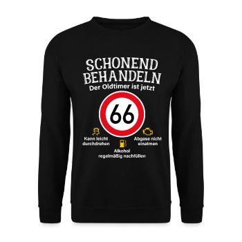 66. Geburtstag Schonend Behandeln Oldtimer Ist 66 - Unisex Pullover - Schwarz - Vorne - Alina (178cm) & Michal (187cm)