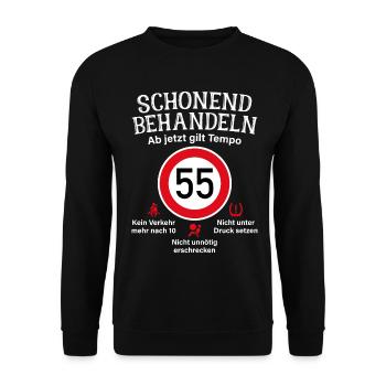 55. Geburtstag Schonend Behandeln 55 Tempolimit 55 - Unisex Pullover - Schwarz - Vorne - Alina (178cm) & Michal (187cm)