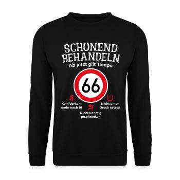 66. Geburtstag Schonend Behandeln 66 Tempolimit 66 - Unisex Pullover - Schwarz - Vorne - Alina (178cm) & Michal (187cm)