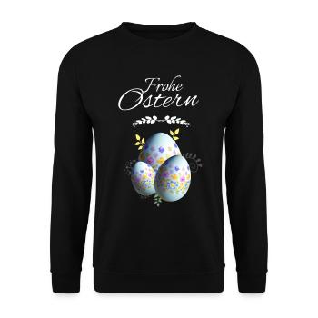 Blumen Ostereier Frohe Ostern - Unisex Pullover - Schwarz - Vorne - Alina (178cm) & Michal (187cm)