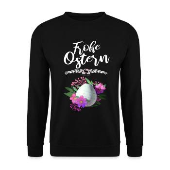 Frohe Ostern Osterei Floral - Unisex Pullover - Schwarz - Vorne - Alina (178cm) & Michal (187cm)